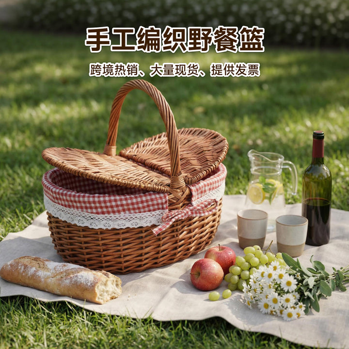 Women braided picnic basket with romantic gingham lining Bowlift