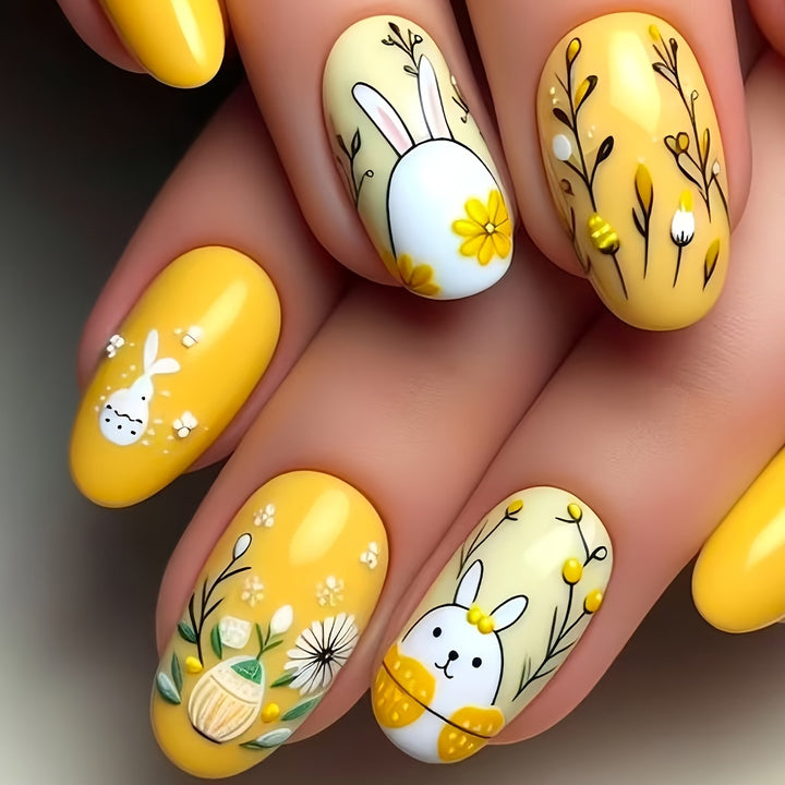 Bunny-Themed Easter Press-On Nail Art Bowlift