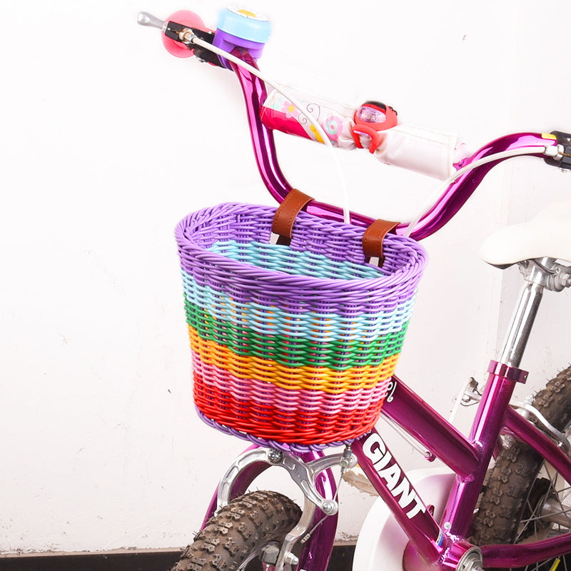 woven front bicycle basket with adjustable leather handlebar straps Bowlift