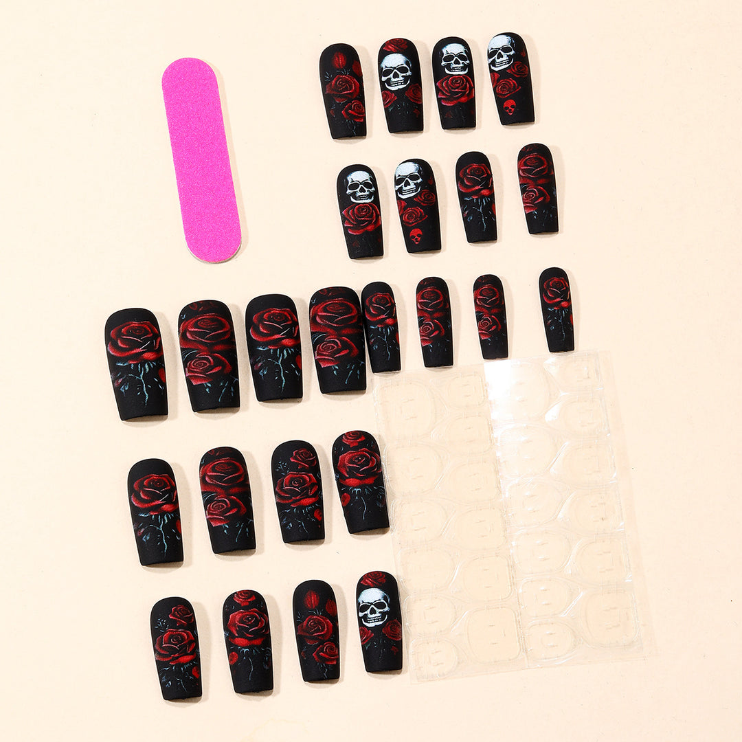 Gothic Skull and Rose Nail Art Extensions Bowlift