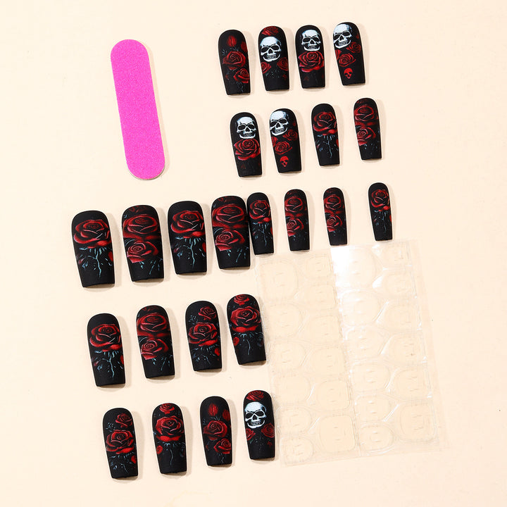 Gothic Skull and Rose Nail Art Extensions Bowlift