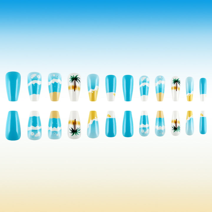 Tropical Beach-Themed Press-On Nail Set Bowlift