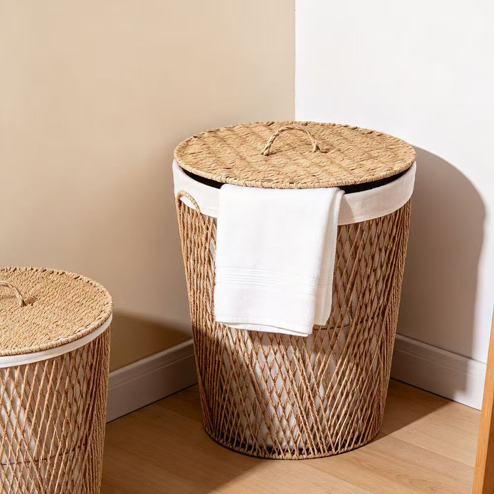 Natural fiber laundry basket with lid Bowlift