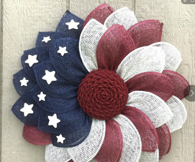 Unisex nan patriotic mesh floral wreath with layered petal design and star accents Bowlift