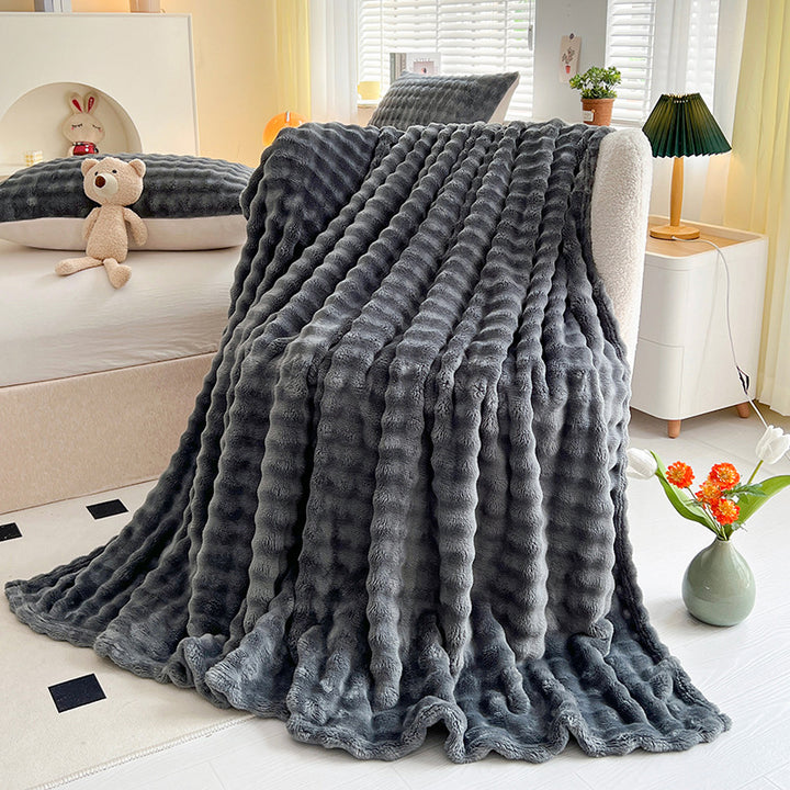 Women Plush Bedspread with Textured Design Bowlift