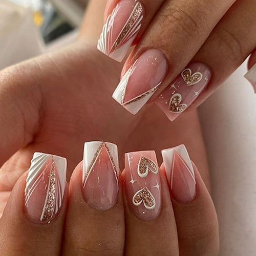 Artful Nail Art with Heart Design and Glitter Effects Bowlift