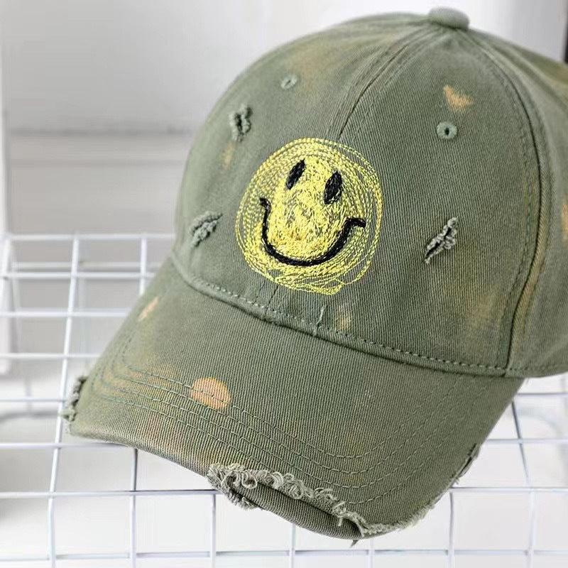 Women's Distressed Smiley Face Baseball Cap Bowlift