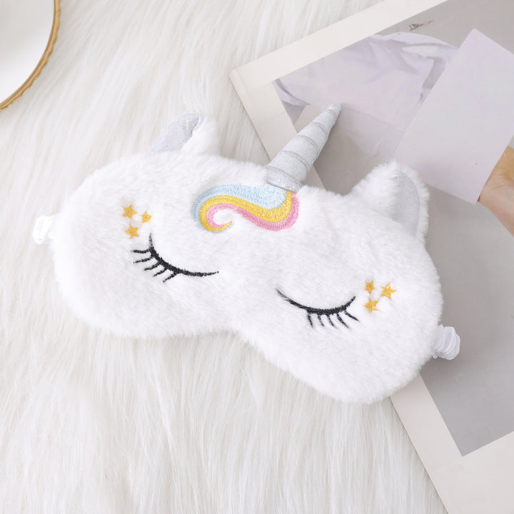 Ladies nan cozy unicorn sleep mask with embroidered eyelashes, soft plush and elastic ruffled ribbon Bowlift