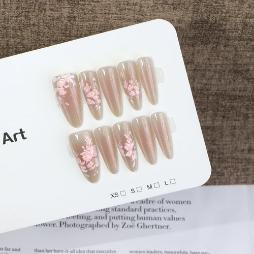 Elegant Press-On Nail Art Set with Floral Design Bowlift