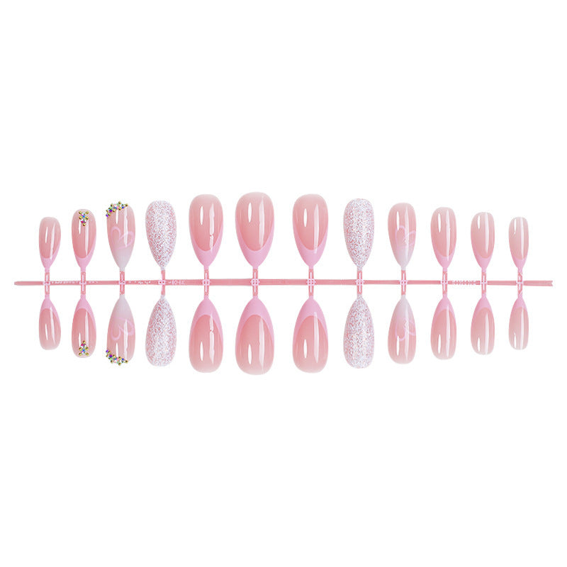 Artificial nail set with glitter and flower decorations Bowlift