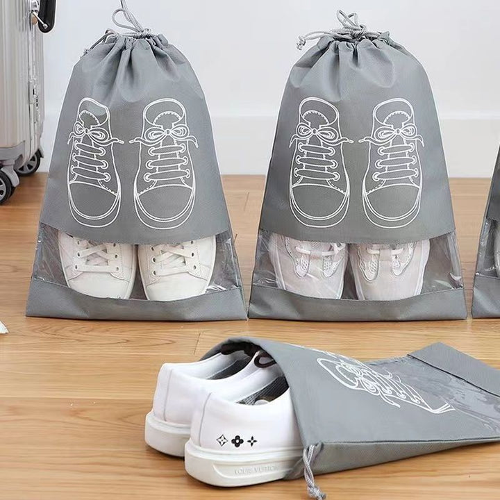 Unisex Travel Shoe Storage Bag with Transparent Window Drawstring Closure and Breathable Non-Woven Mesh Organizer Bowlift