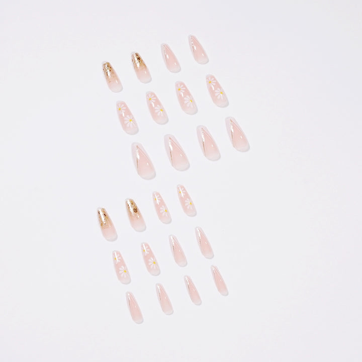 Artful nail extensions with floral designs and glitter accents Bowlift