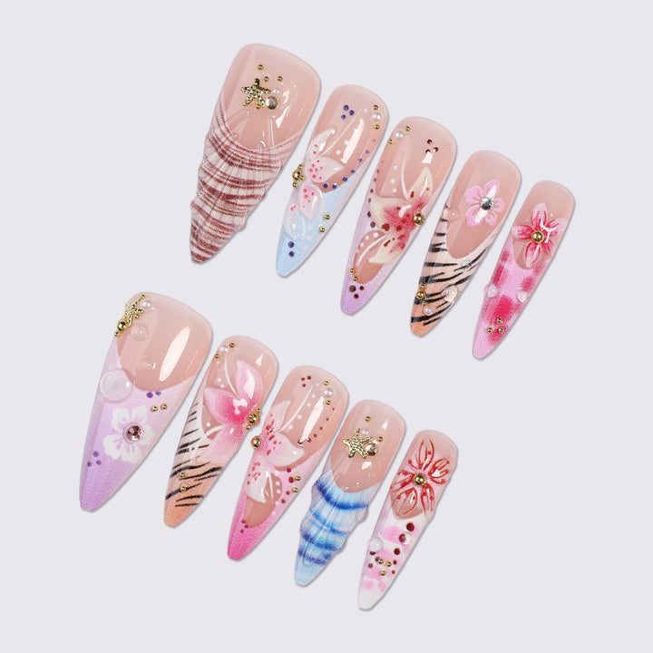 Artificial nail set with floral and creative designs Bowlift