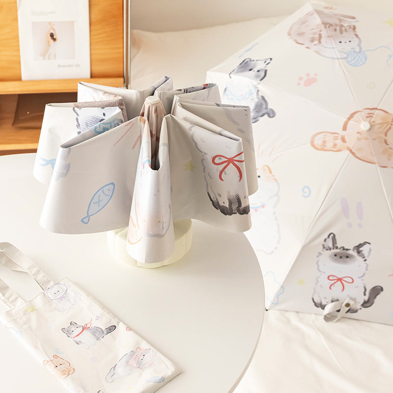 Women Folding Umbrella with Lovely Animal Illustrations Bowlift