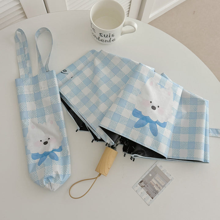 Ladies Foldable Umbrella with Playful Dog Design Bowlift