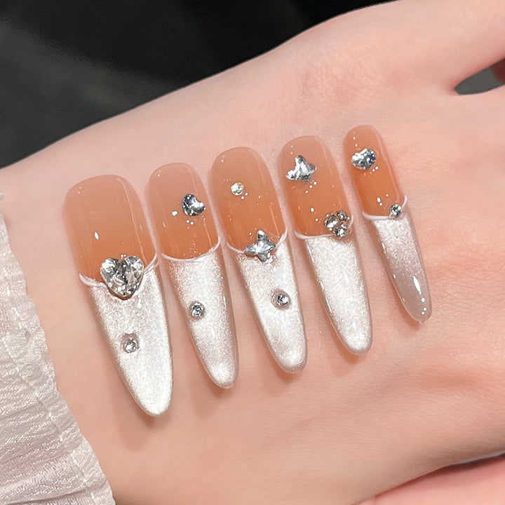 Elegant Press-On Nail Extensions with Gem Accents Bowlift