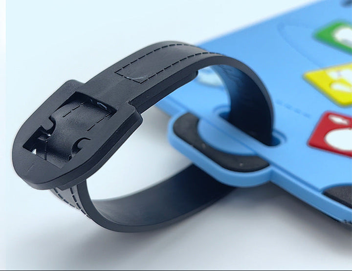 playful silicone luggage tag with clear ID window and embossed travel icons Bowlift
