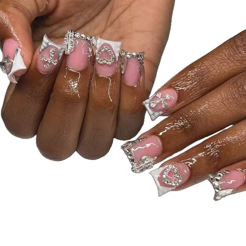 Decorative Press-On Nail Art with Rhinestone Details Bowlift