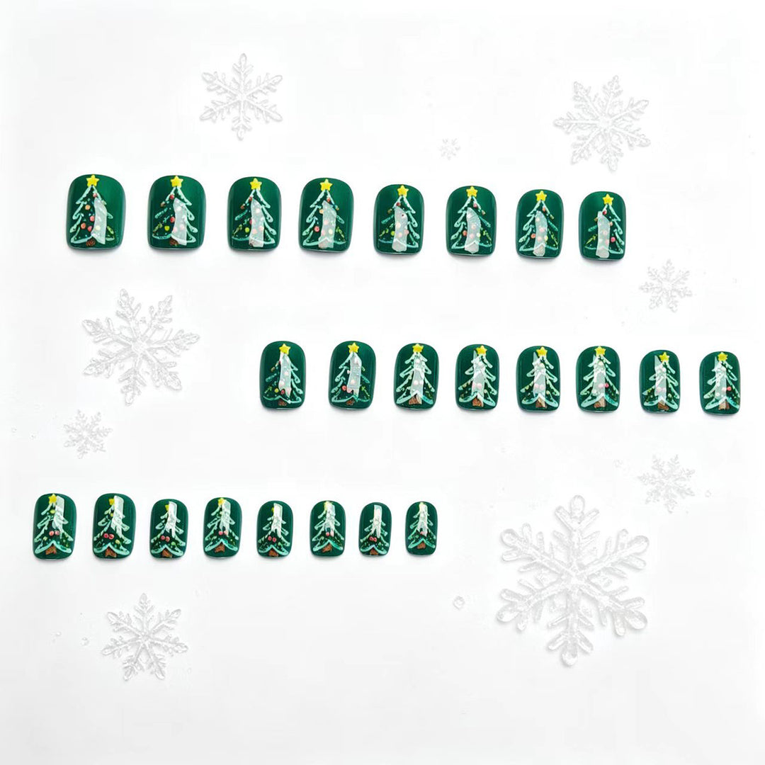 Festive artificial nails with Christmas tree design Bowlift