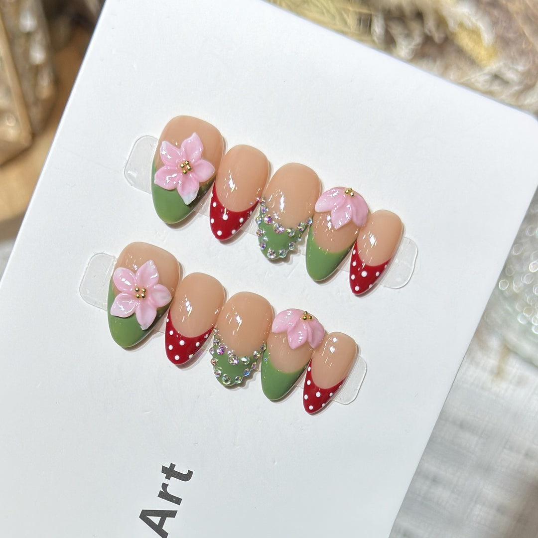 Floral-Themed Decorative Press-On Nail Set Bowlift 1788224030