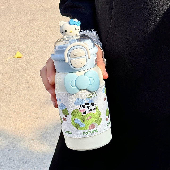 Women's creative water bottle with interactive lid and cute Bowlift design
