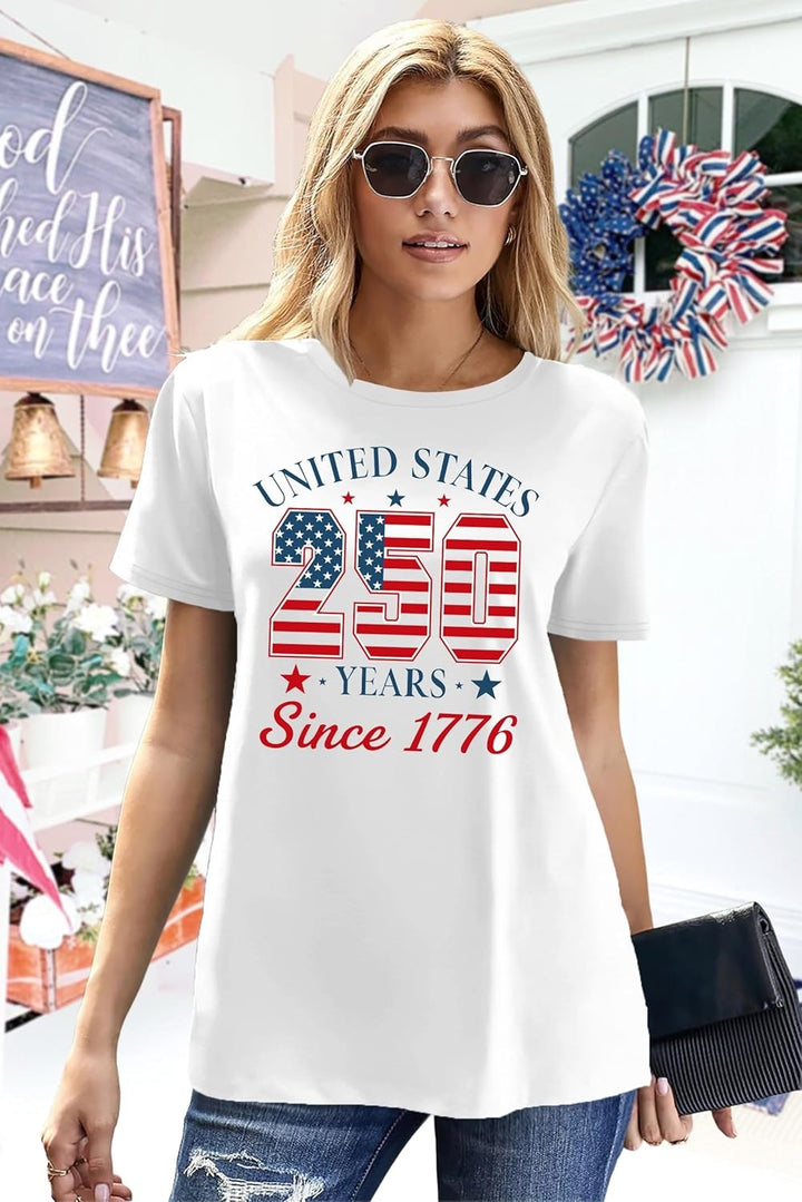 Unisex nan Patriotic semiquincentennial graphic cotton tee with distressed American flag and We the People print Bowlift