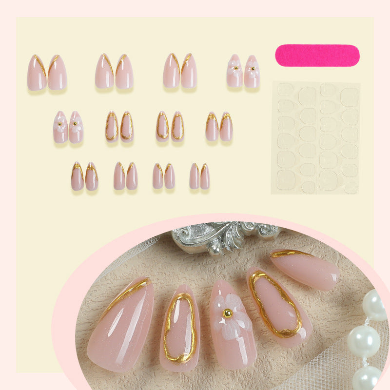 Luxurious Press-On Nail Art Set with Gold Accents Bowlift
