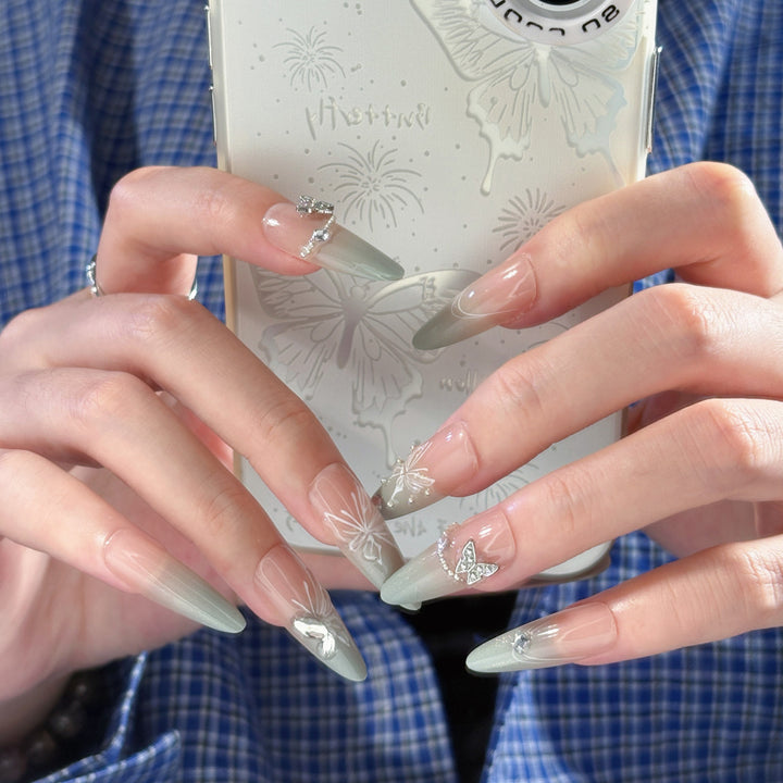 Artistic Floral and Gemstone Press-On Nails Bowlift