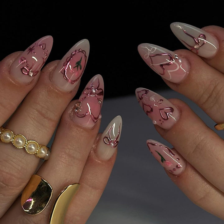 Decorative Heart-Themed Press-On Nail Art Bowlift