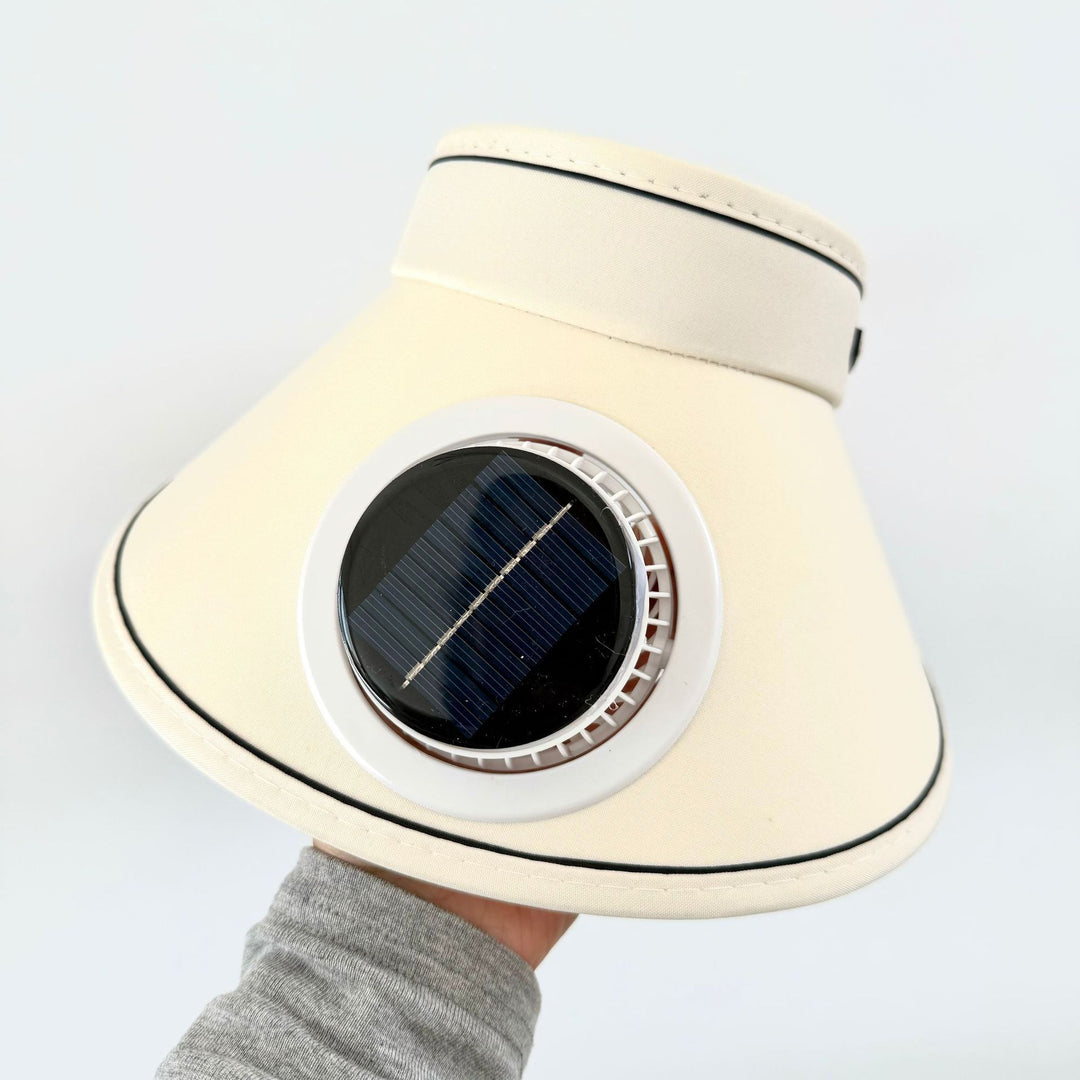 Lightweight foldable sunshade with integrated solar module and quiet fan Bowlift