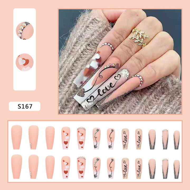 Acrylic nail set with romantic heart and glitter decorations Bowlift