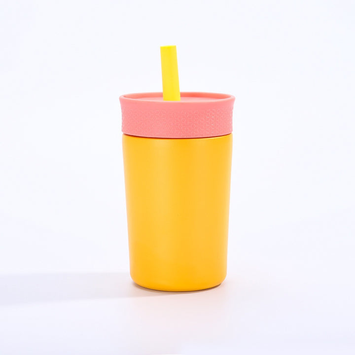 Women insulated coffee cup with integrated straw Bowlift