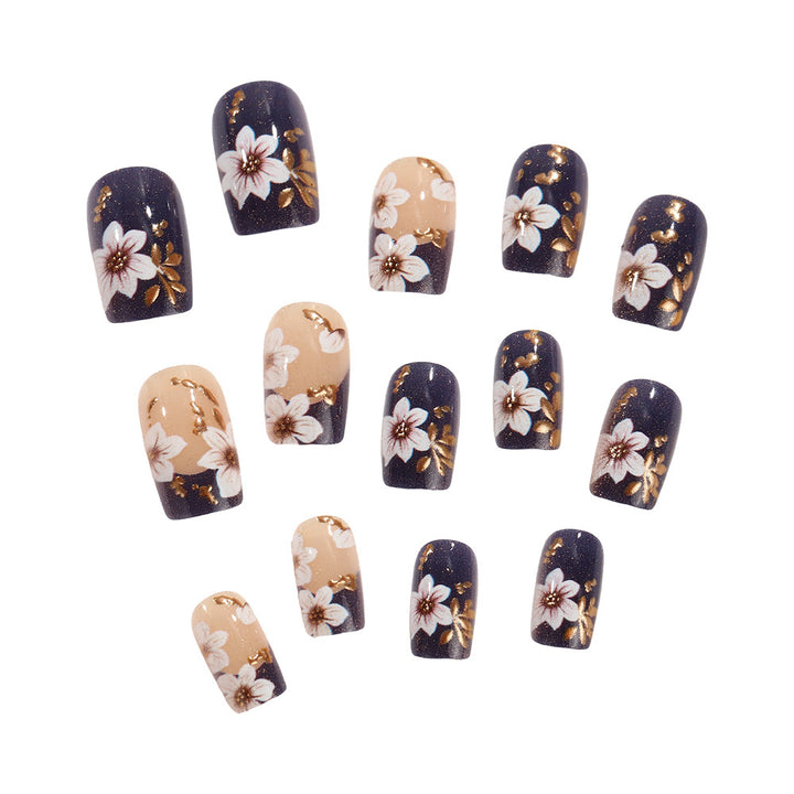 Artificial nails with floral accents and glamour effects Bowlift