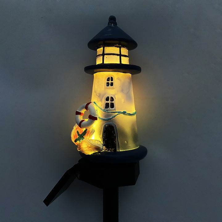 Solar-Powered Coastal Lighthouse Garden Stake Light With Warm LED Resin Lantern And Dusk-To-Dawn Sensor Bowlift