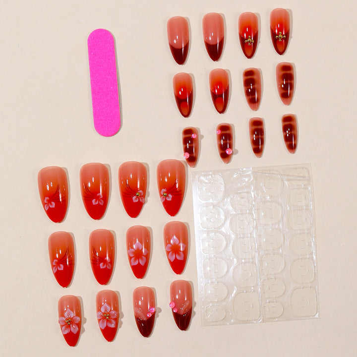 Artistic Flower-Accent Stiletto Nail Art Extensions Bowlift