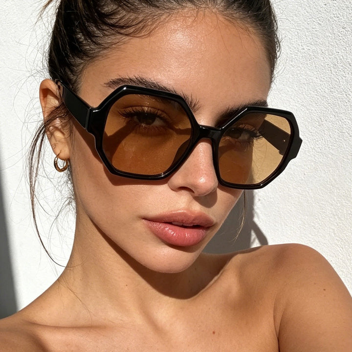 Women's fashionable sunglasses with hexagonal frame and UV protection Bowlift