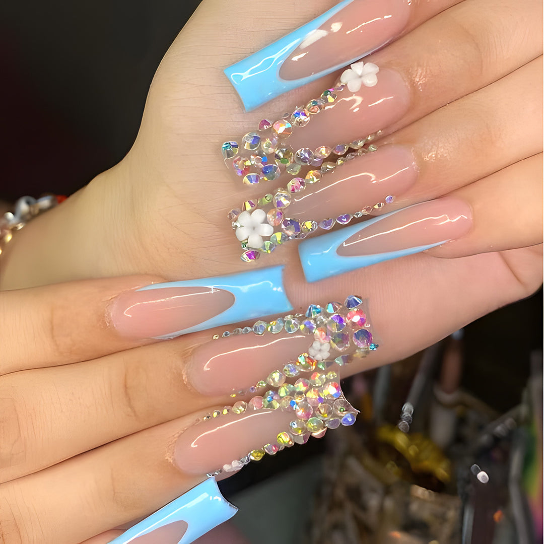 Decorative Stiletto Nail Set with Rhinestone Accented Design Bowlift