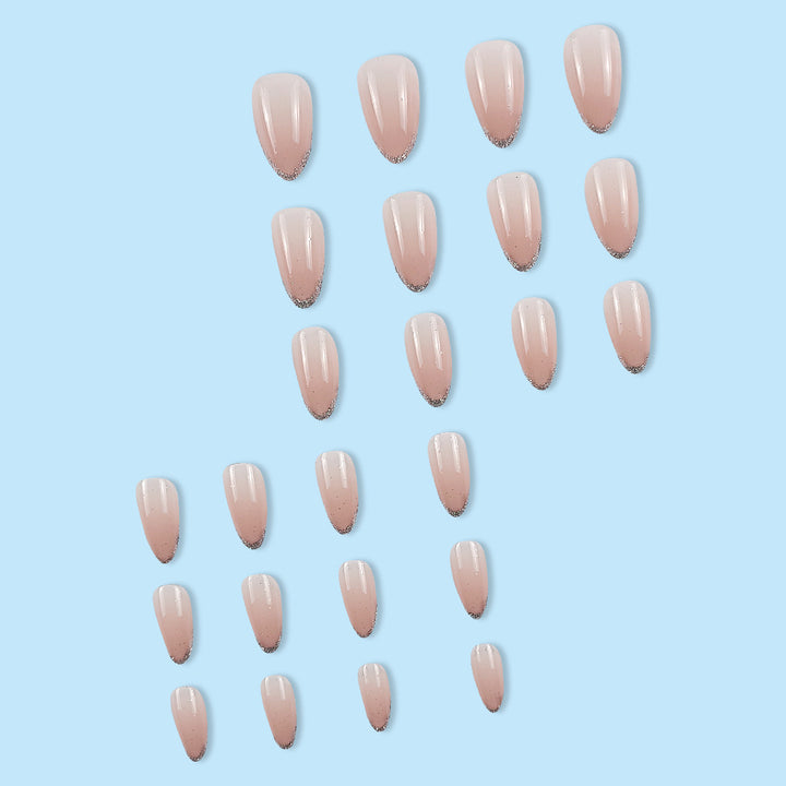 Elegant Glittered Almond-Shaped Press-On Nail Tips Bowlift