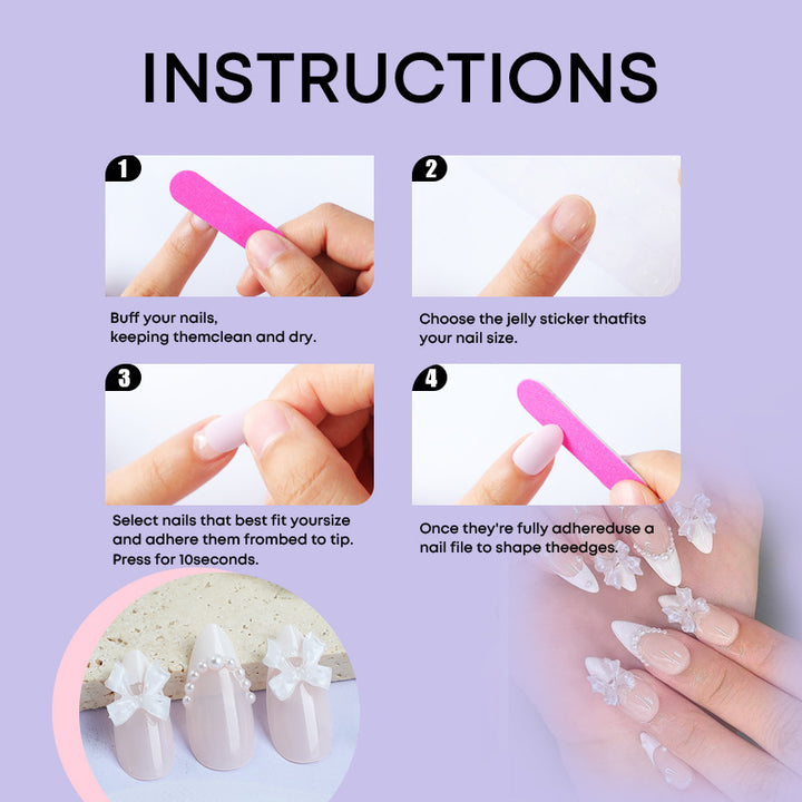 Artificial nail set with elegant bows and pearl decorations Bowlift