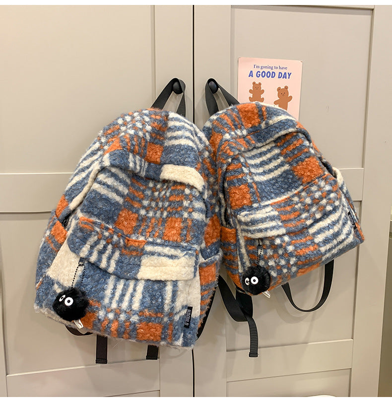 Cozy Fuzzy Plaid Backpack
