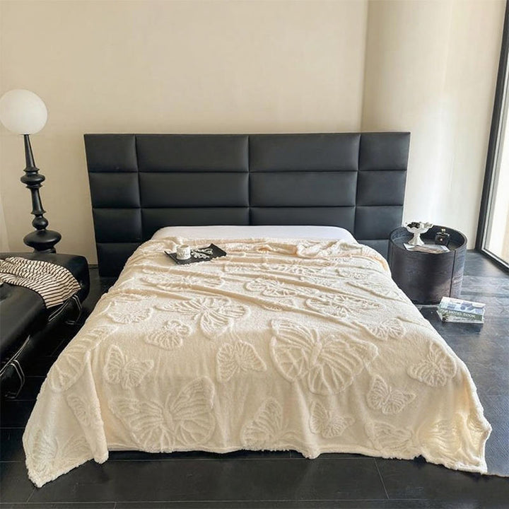 Women Plush Bedspread with Textured Design Bowlift