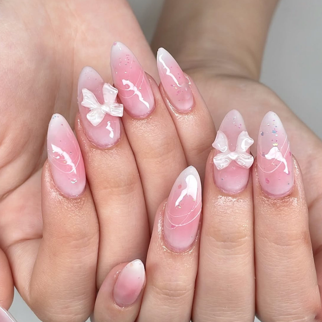 Elegant 3D Bow-Accent Nail Art Extensions Bowlift