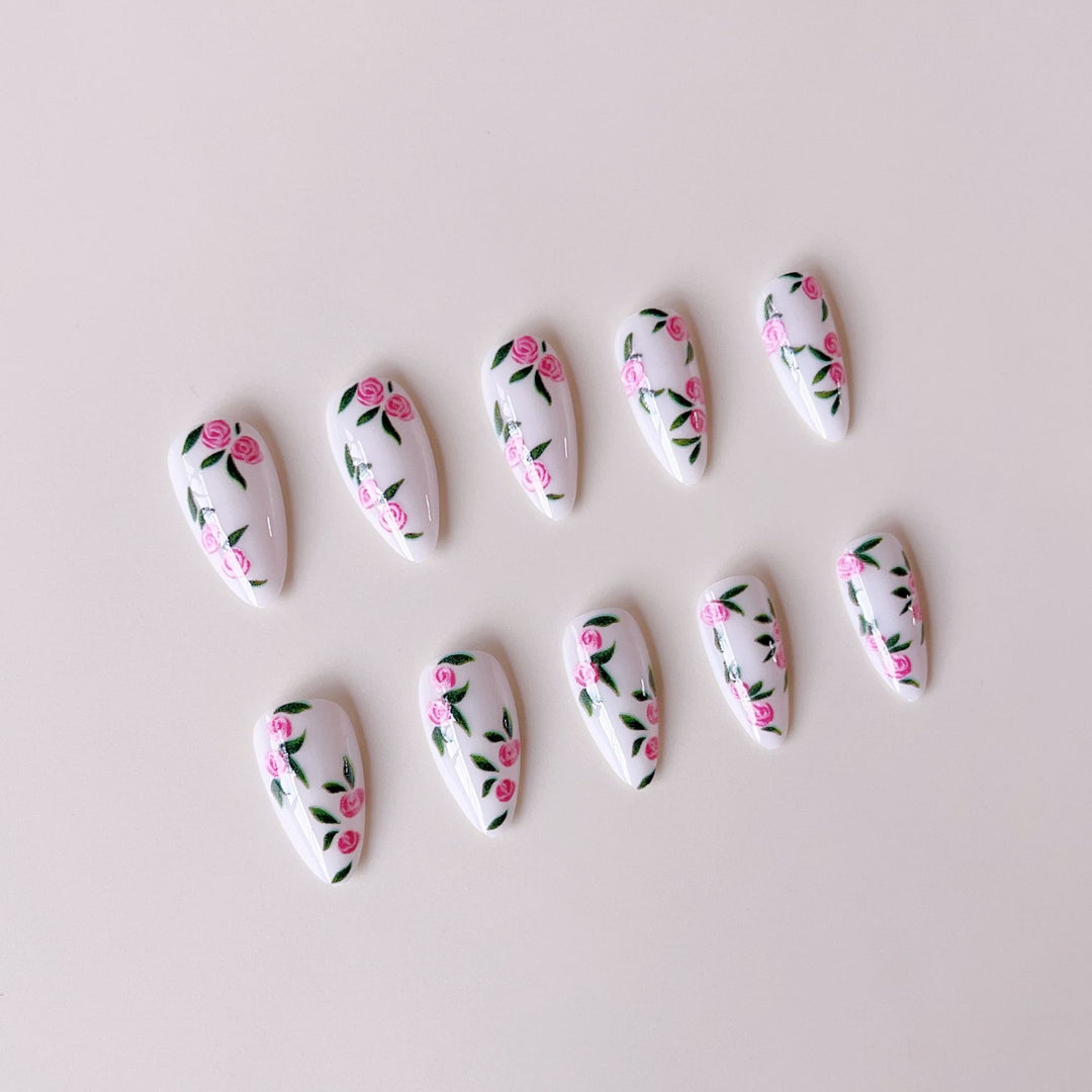 Artificial nail set with romantic rose designs Bowlift