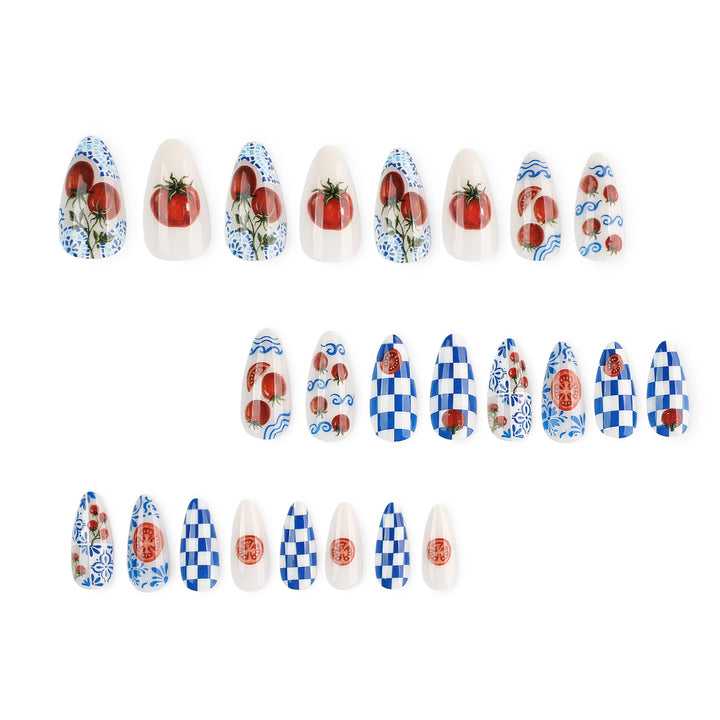 Artistic Stiletto Nails with Cheerful Tomato Design Bowlift