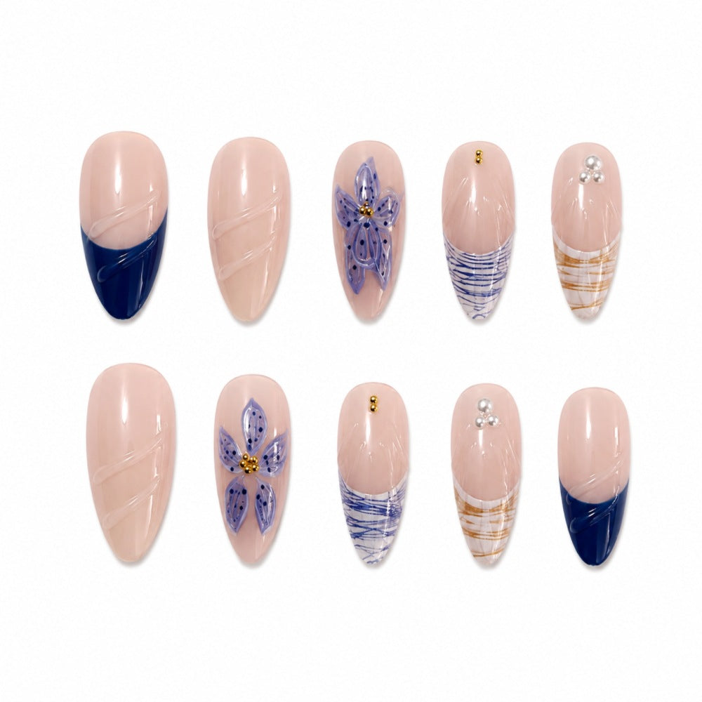 Artistic Floral and Geometric Press-On Nail Set Bowlift