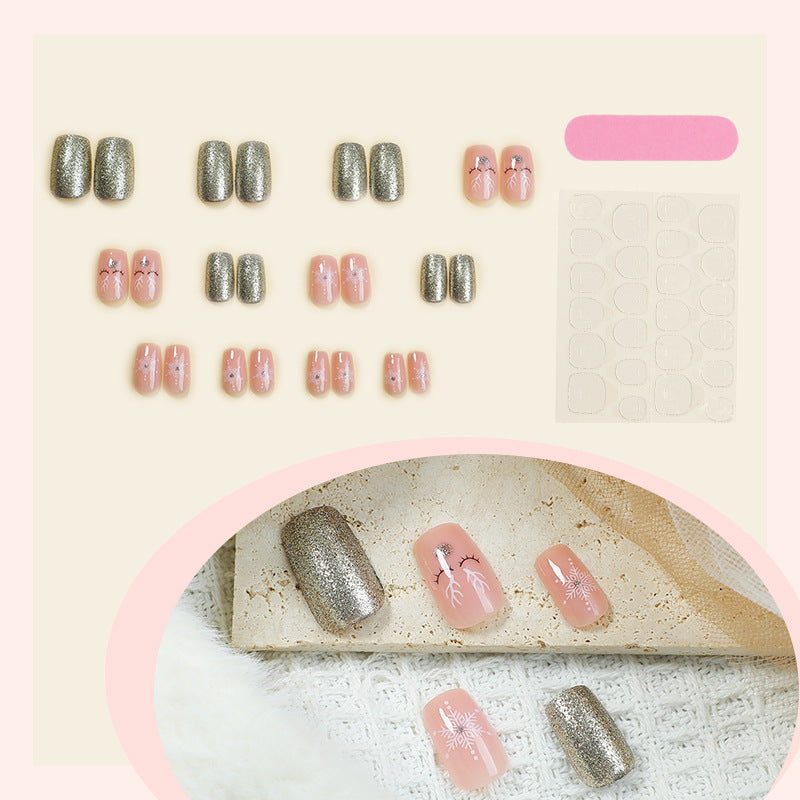 Artificial nail set with sparkling glitter and delicate designs Bowlift
