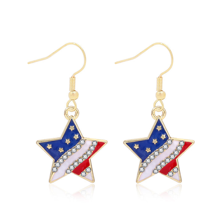 Women's star-shaped enamel earrings with USA flag motif and gold-plated fish Bowlift