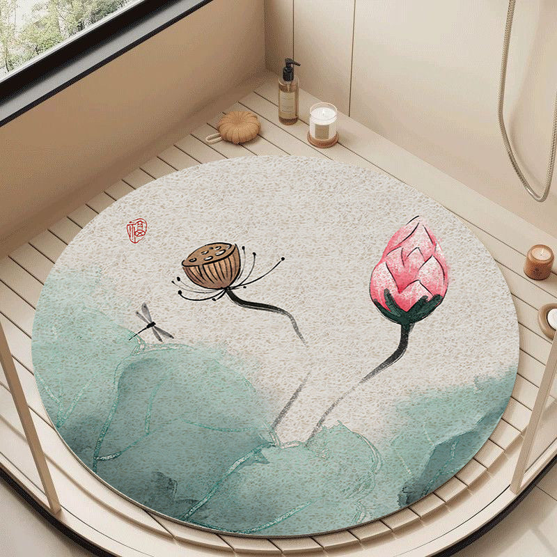 Floral Design Circular Bath Mat Bowlift