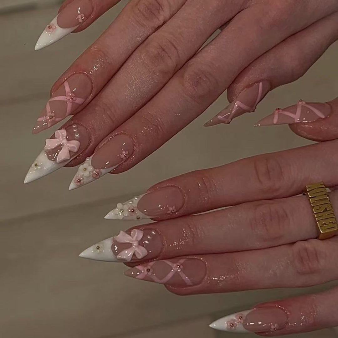 Artful Nail Art with Romantic Bows and Flowers Bowlift