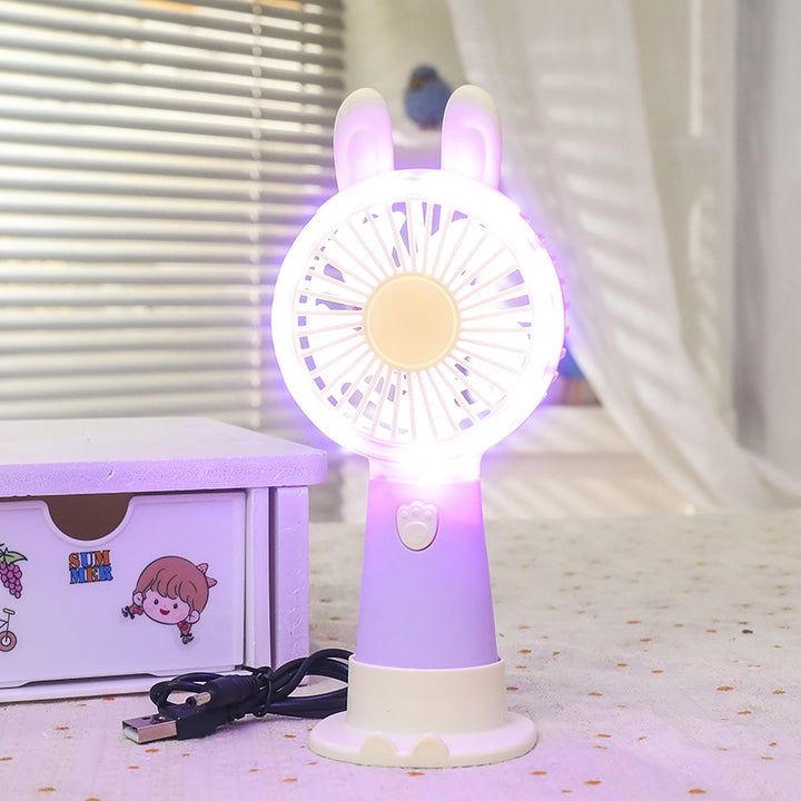 Women Portable Mini LED Fan with Creative Animal Ears Bowlift